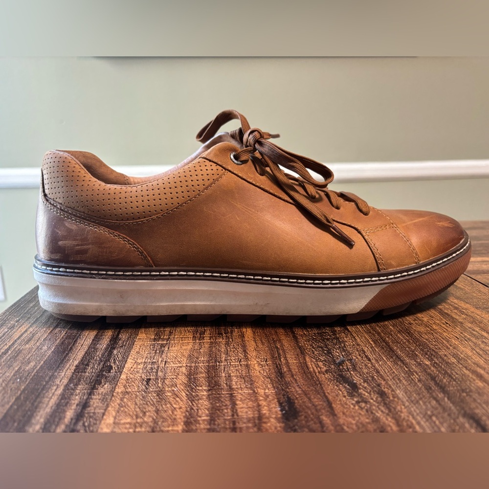 Tan Leather Lace-Up Sneakers